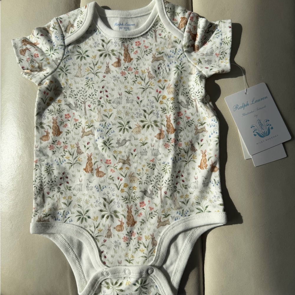 Ralph Lauren Kids' Cream Animal Print Onesie Tshirt Size 3 Months NWT